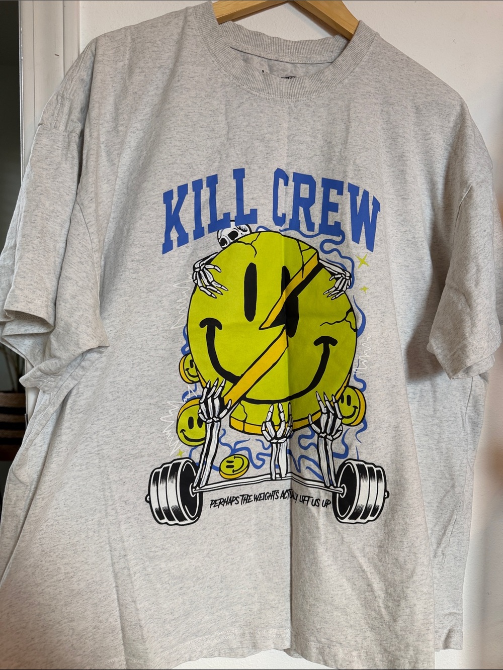 Kill Crew Graphic Tee - Light Gray with Yellow Smiley